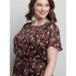 Lane Bryant Maxi Dress Size 26 Black Floral Metallic Shimmer Elastic Waist